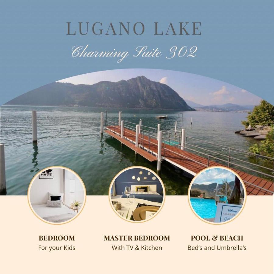 Luganersee, Pool, Strand, Parkplatz, Suite Біссоне Екстер'єр фото